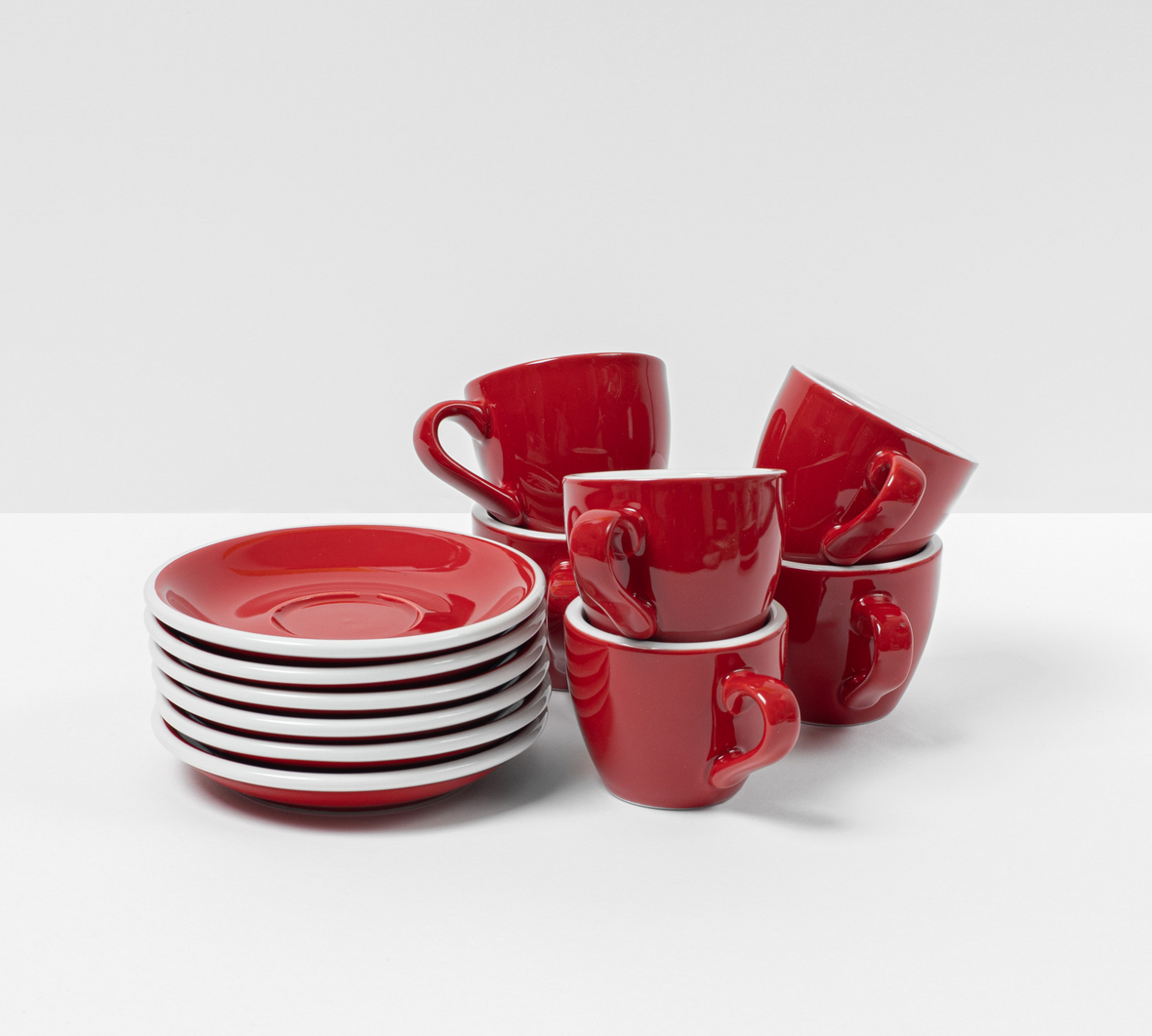 Red Cups & Saucers (Set of 6)