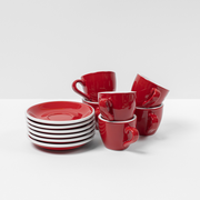 Red Cups & Saucers (Set of 6)